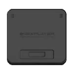 ONEXPLAYERAPEXBATTERYDOCKLISTINGDONE01 DROIX Global A top down view of the ONEXPLAYER APEX Battery Dock a square shaped matte black electronic accessory with rounded corners The center of the device features the embossed ONEXPLAYER logo followed by the slogan ENERGY ANCHOR NATURALLY STRONG There are two small rectangular indentations near the top corners and a larger recessed rectangular port or connection area located at the bottom center of the face