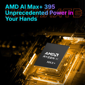 Close-up render of the AMD Ryzen AI Max+ processor chip inside the device.